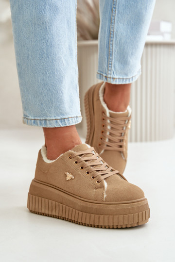 Women's Insulated Sneakers On Chunky Sole With Gold Detail Brown Lotira 2