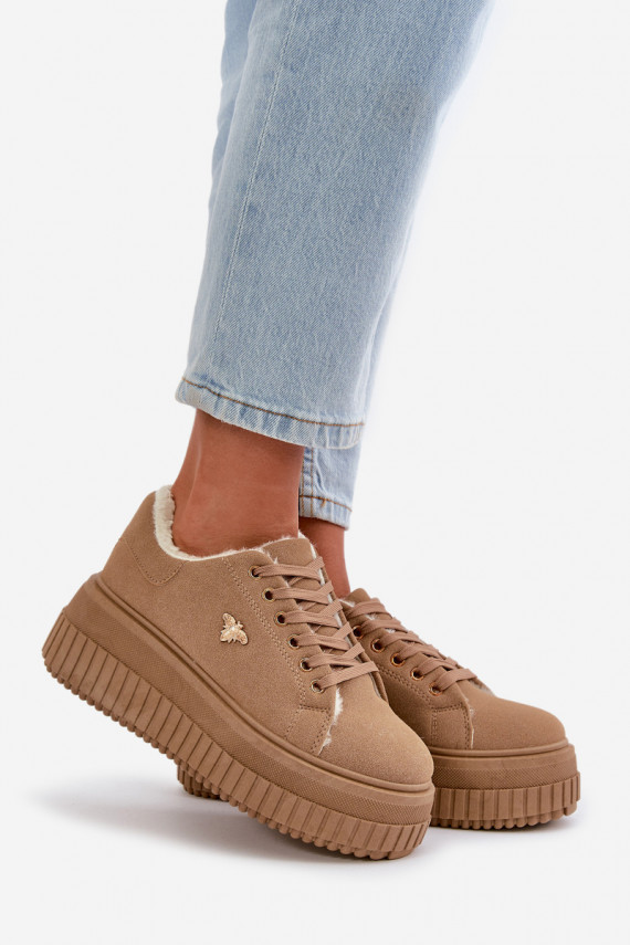 Women's Insulated Sneakers On Chunky Sole With Gold Detail Brown Lotira