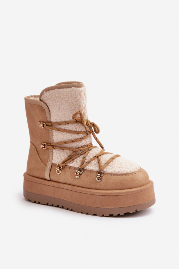 Women's Snow Boots On Platform With Lacing Light Brown Riaviana
