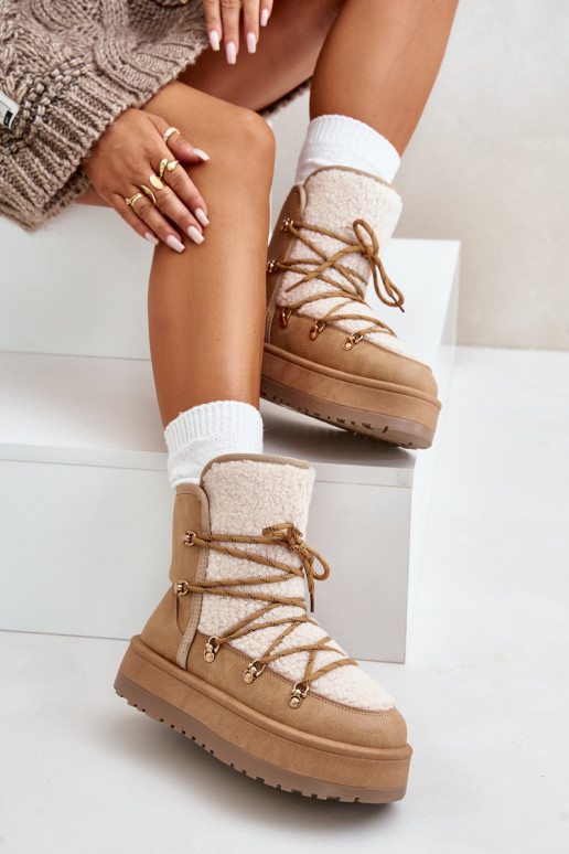 Women's Snow Boots On Platform With Lacing Light Brown Riaviana Women's Snow Boots On Platform With Lacing Light Brown Riaviana