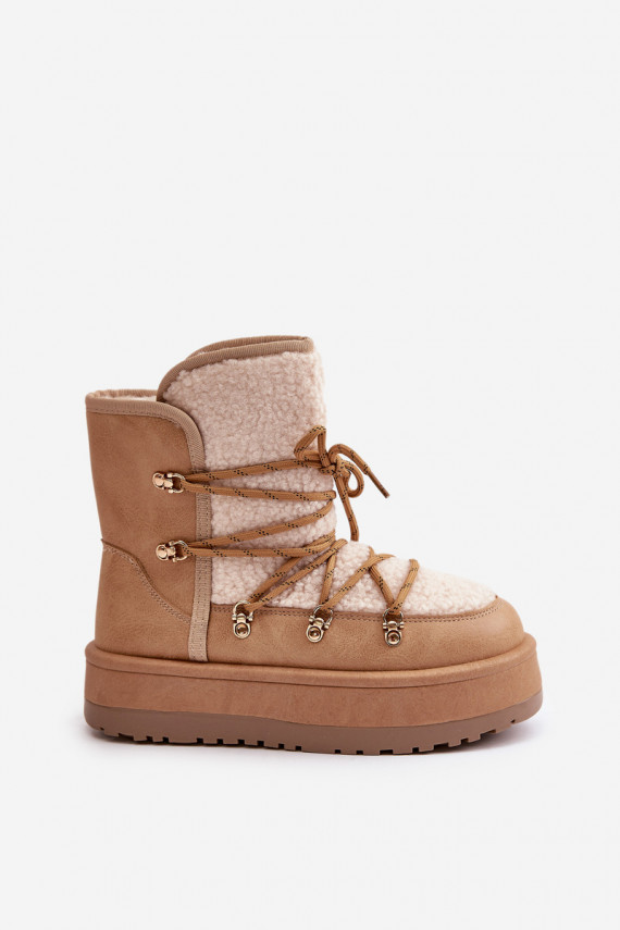 Women's Snow Boots On Platform With Lacing Light Brown Riaviana