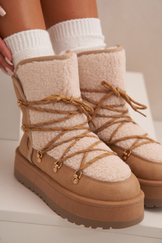 Women's Snow Boots On Platform With Lacing Light Brown Riaviana Women's Snow Boots On Platform With Lacing Light Brown Riaviana