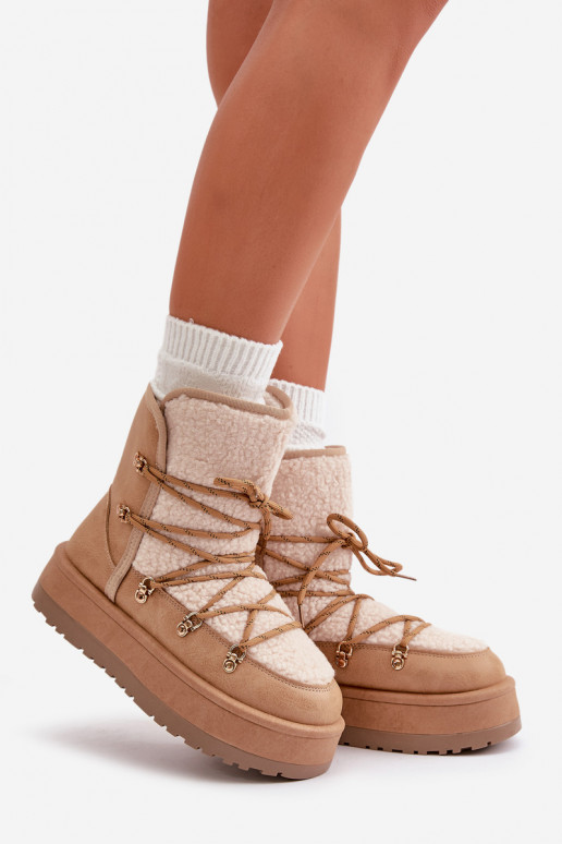 Women's Snow Boots On Platform With Lacing Light Brown Riaviana Women's Snow Boots On Platform With Lacing Light Brown Riaviana
