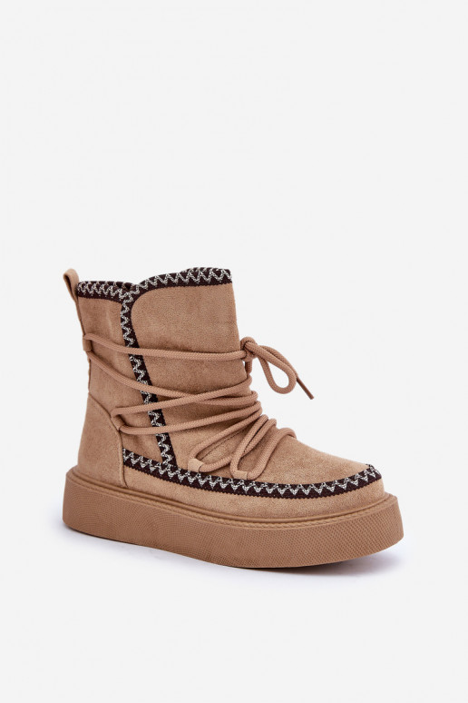 Women's Snow Boots With Embroidery On Platform Brown Naleris Women's Snow Boots With Embroidery On Platform Brown Naleris
