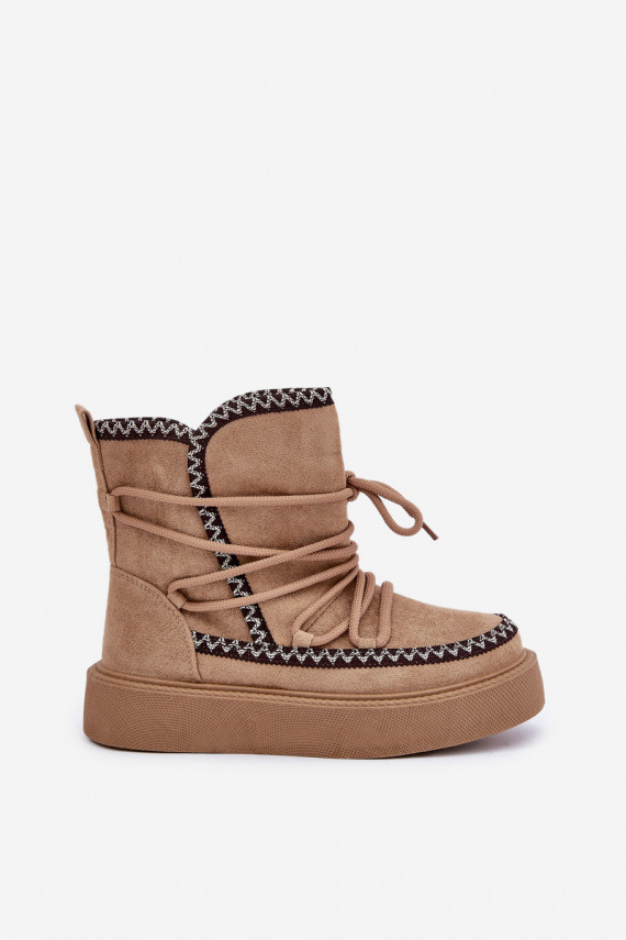 Women's Snow Boots With Embroidery On Platform Brown Naleris