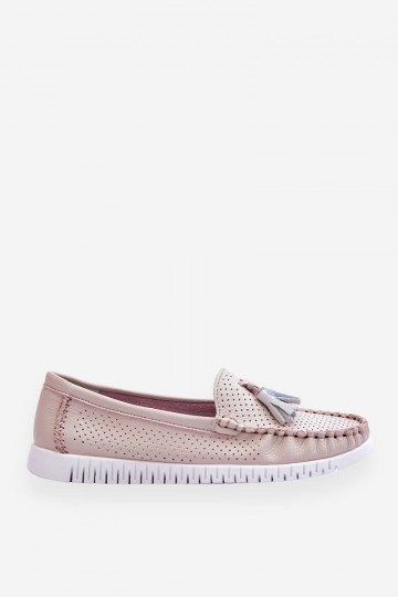 Women's Openwork Leather Loafers Light Pink Lanzarot 2