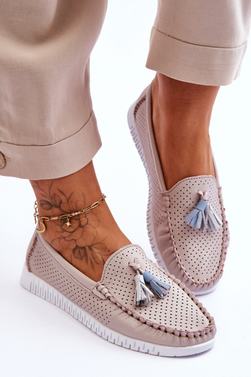 Women's Openwork Leather Loafers Light Pink Lanzarot Women's Openwork Leather Loafers Light Pink Lanzarot