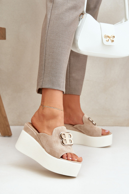 Platform And Wedge Sandals With Decoration Beige Tanonea Platform And Wedge Sandals With Decoration Beige Tanonea