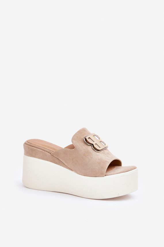 Platform And Wedge Sandals With Decoration Beige Tanonea