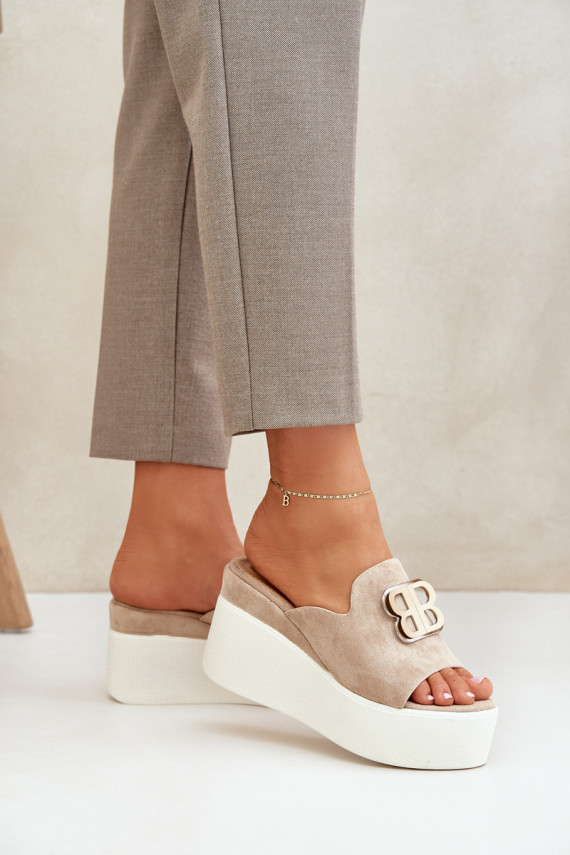 Platform And Wedge Sandals With Decoration Beige Tanonea