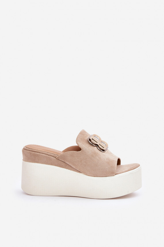 Platform And Wedge Sandals With Decoration Beige Tanonea