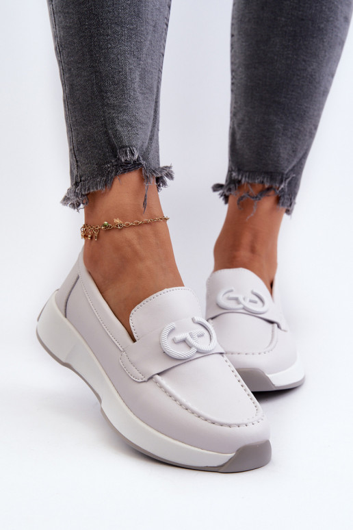 Light Grey Women's Platform Leather Moccasins S.Barski LR490 Light Grey Women's Platform Leather Moccasins S.Barski LR490