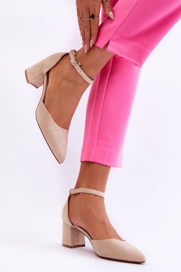 Suede Heel Pumps Beige Promise 2