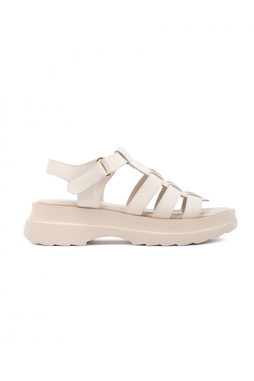 beige sandals with platform leather