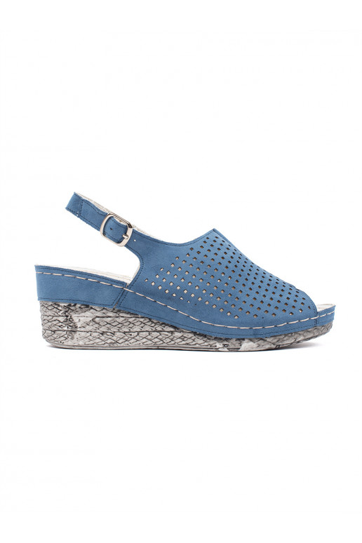 sandals blue of suede on a wedge