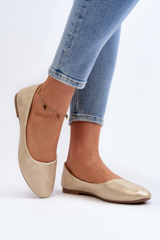 Classic Leather Gold Ballerina Flats Stacee
