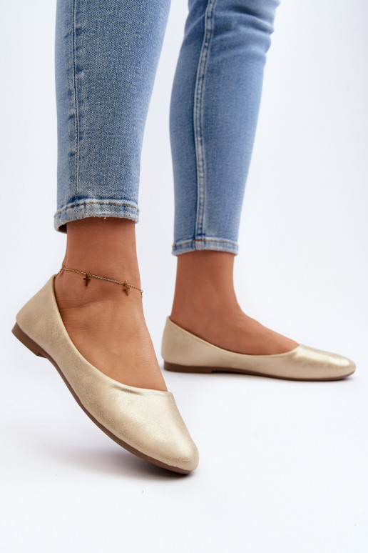 Classic Leather Gold Ballerina Flats Stacee