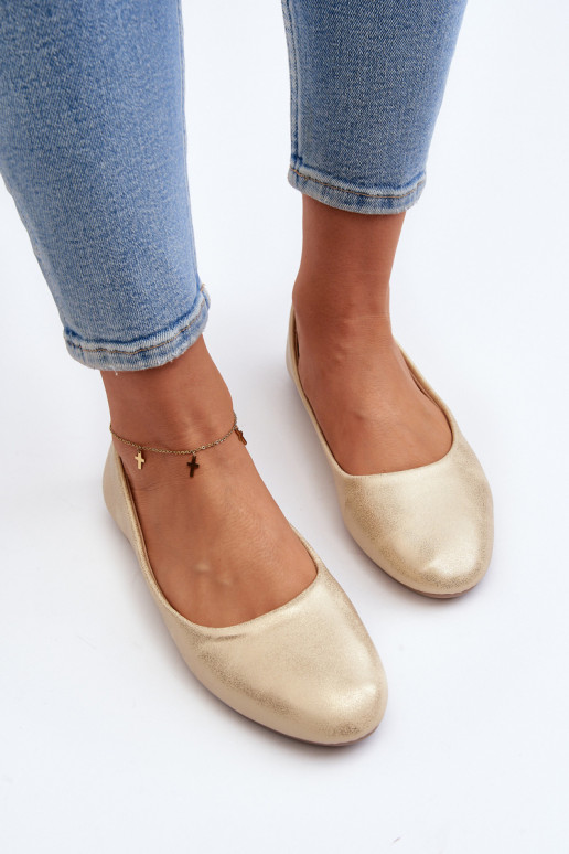 Classic Leather Gold Ballerina Flats Stacee