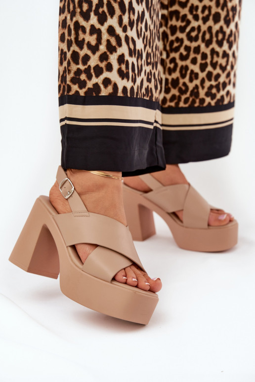 Women's Sandals On Heel And Platform Made Of Eco Leather Khaki Annavin