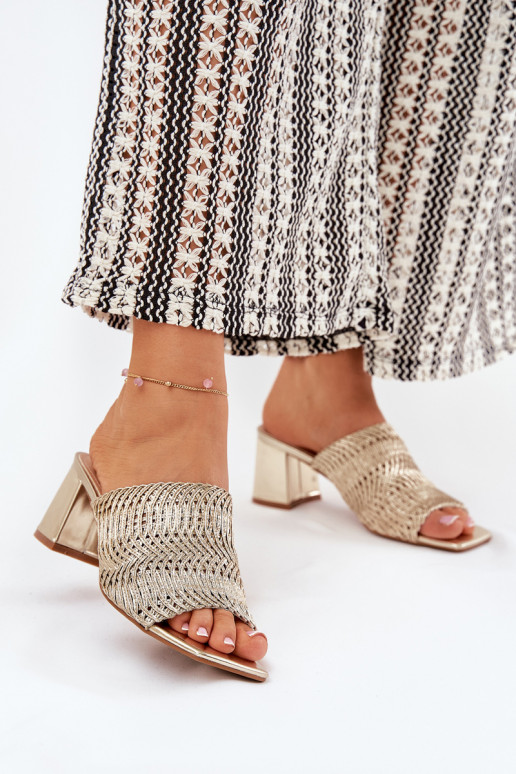 Ladies Slip-ons With Braiding On Heel Golden Ciariloria