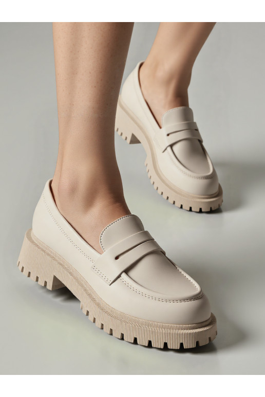 Womens Moccasins LAURA BEIGE Minimalistyczna Elegancja z Masywną Podeszwą