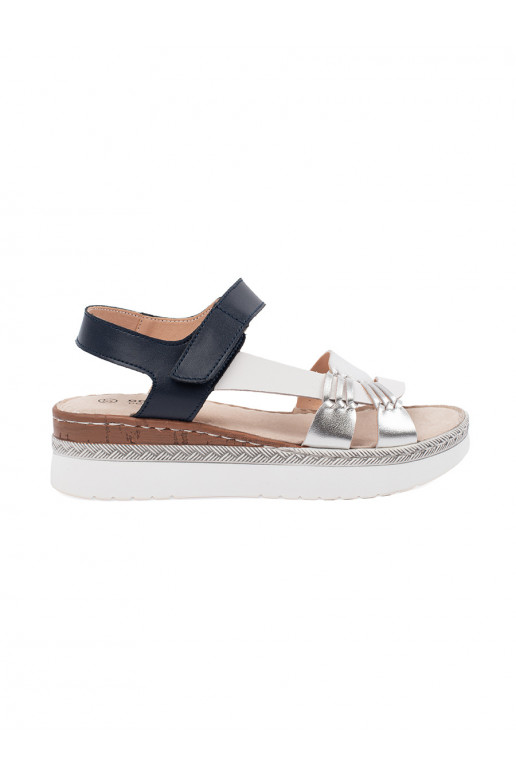 White-blue sandals with platform z metallicm zdobieniem