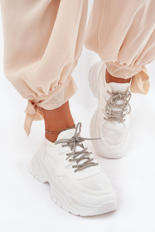 Women's Platform Sneakers With Decorative Lacing White Evalianne