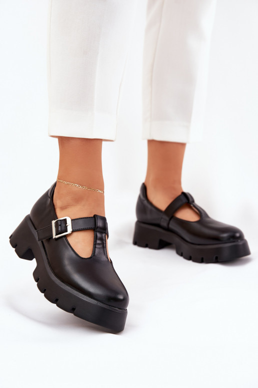 Women's Shoes With Buckle On Platform And Flat Heel Black Venda