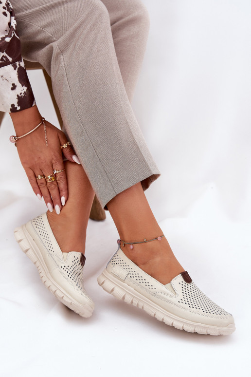 Breathable Ballet Flats Made Of Natural Leather Vinceza 95336 Beige