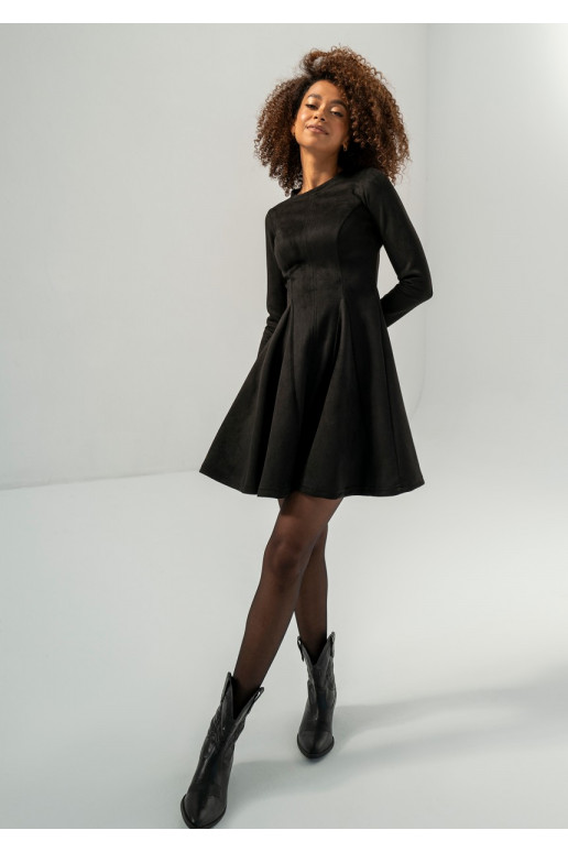 Kelle - Black faux suede flared dress Kelle - Black faux suede flared dress