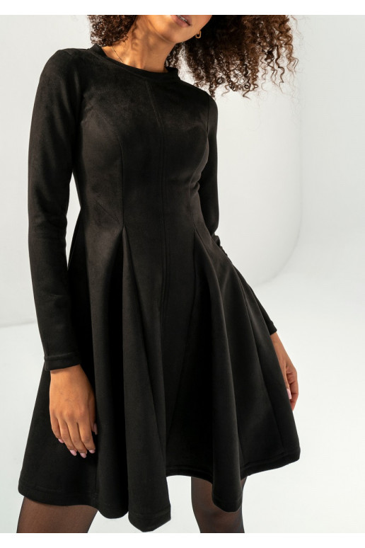 Kelle - Black faux suede flared dress Kelle - Black faux suede flared dress