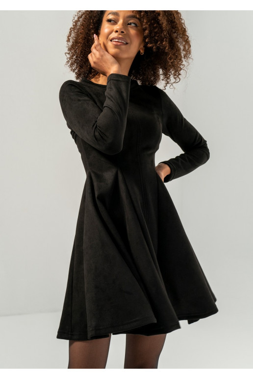Kelle - Black faux suede flared dress Kelle - Black faux suede flared dress