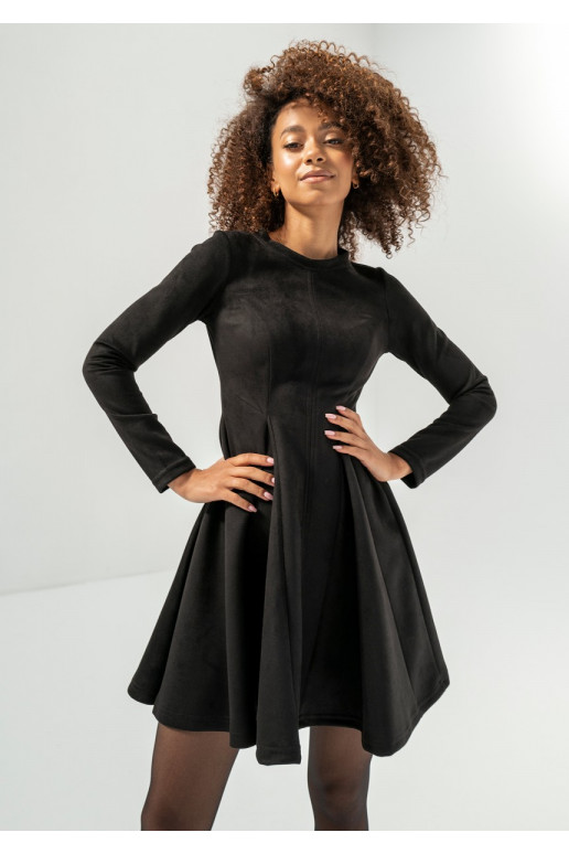 Kelle - Black faux suede flared dress Kelle - Black faux suede flared dress