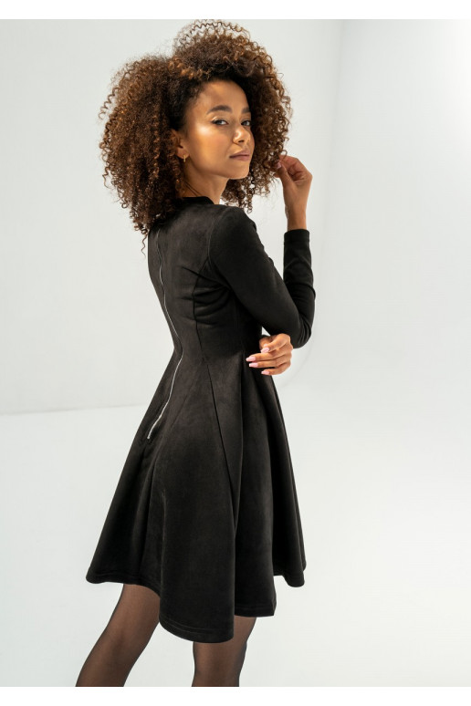 Kelle - Black faux suede flared dress Kelle - Black faux suede flared dress