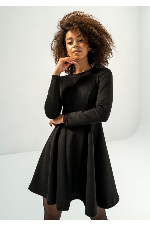 Kelle - Black faux suede flared dress Kelle - Black faux suede flared dress