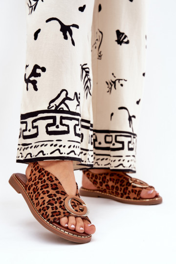 Flat Sandals With Decoration Leopard Brown Haliones 2