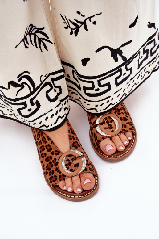 Flat Sandals With Decoration Leopard Brown Haliones Flat Sandals With Decoration Leopard Brown Haliones