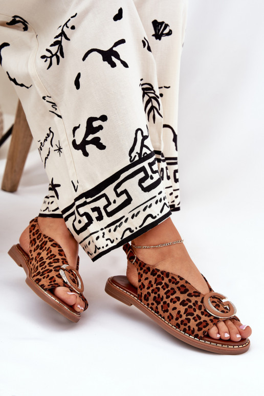 Flat Sandals With Decoration Leopard Brown Haliones Flat Sandals With Decoration Leopard Brown Haliones