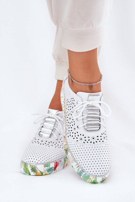Ladies Leather Wedge Shoes Artiker 56C1799 White-Silver
