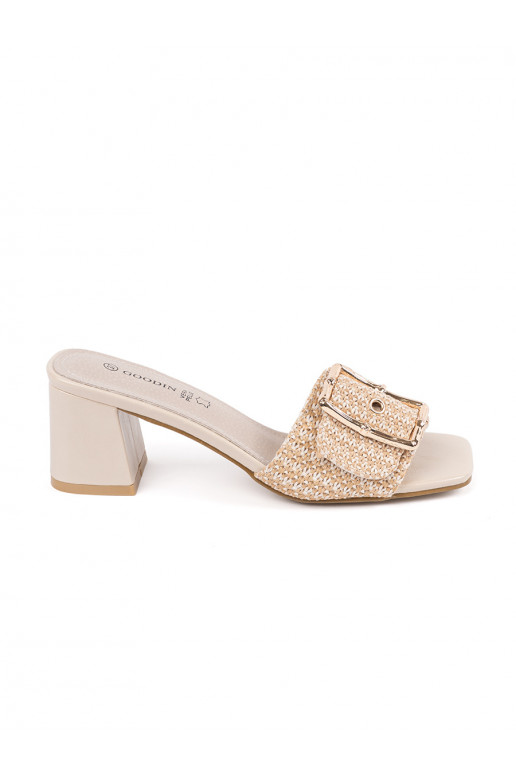 Tweedowe beige slippers  on the heel