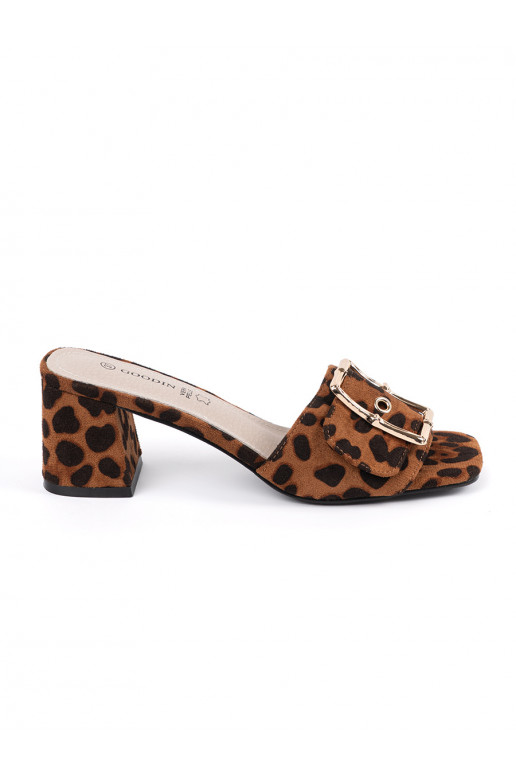 Tweedowe slippers  on the heel leopard print