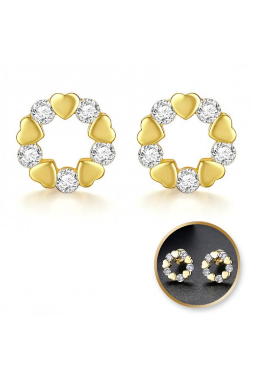 Stainless steel earrings  cover with gold, cyrkonie serca KST2856