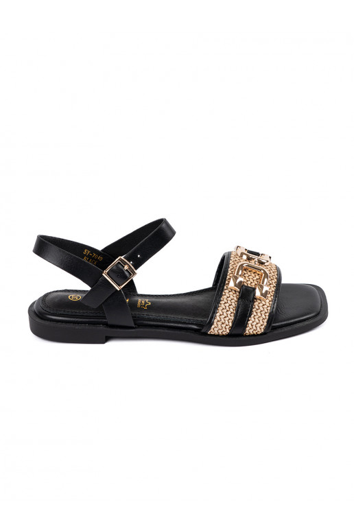 black sandals ze skórzaną wkładką