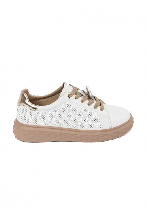 White-beige Sneakers z przypinką leather Sergio Leone