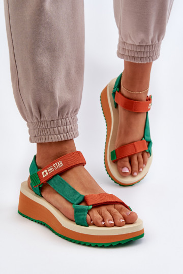 Women's Platform and Wedge Sandals Big Star NN274A053 Green-Orange 2
