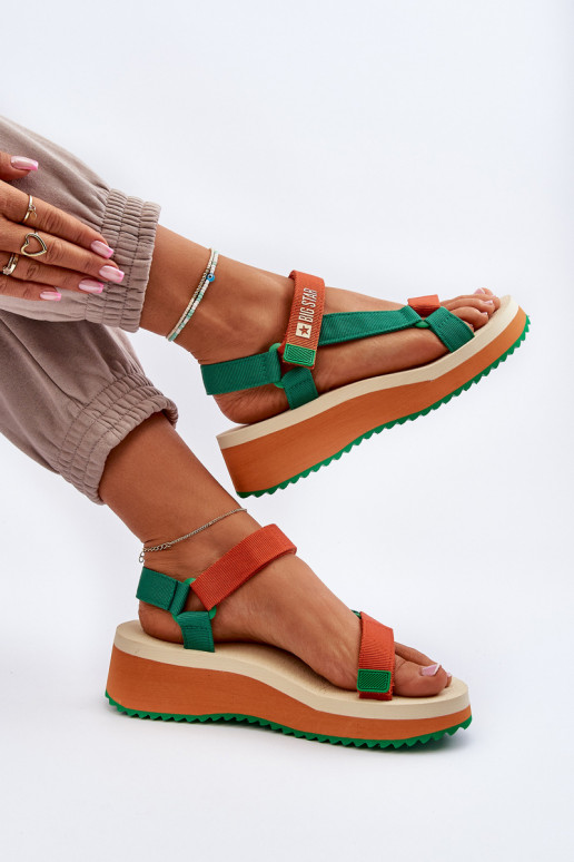 Women's Platform and Wedge Sandals Big Star NN274A053 Green-Orange