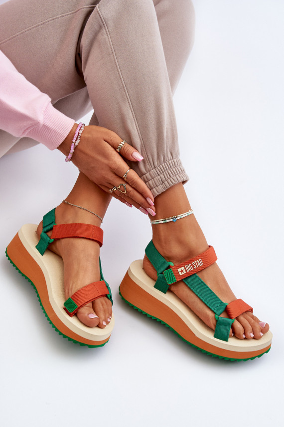 Women's Platform and Wedge Sandals Big Star NN274A053 Green-Orange