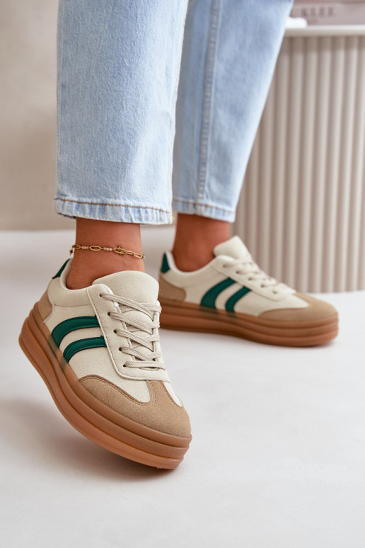 Women's Platform Sneakers in Beige-Green Nesonice