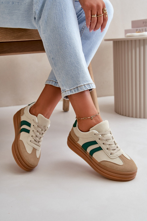 Women's Platform Sneakers in Beige-Green Nesonice