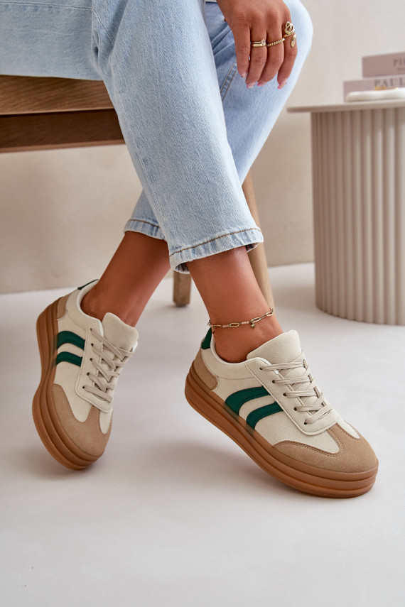 Women's Platform Sneakers in Beige-Green Nesonice